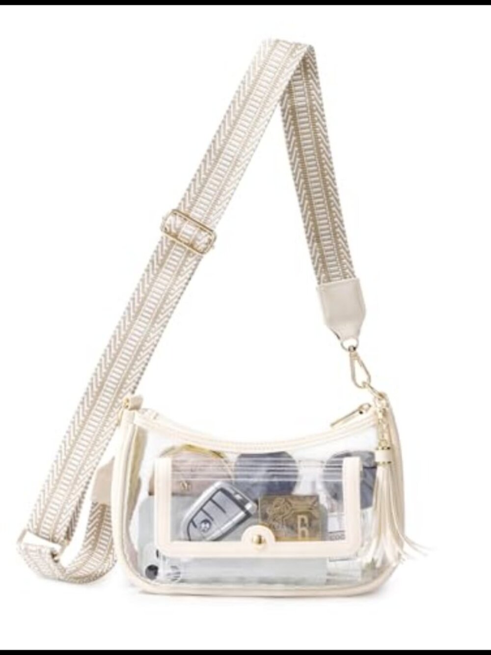 Clear Crossbody Bag Stadium Approved PVC w Adjustable Strap & Tassel for
